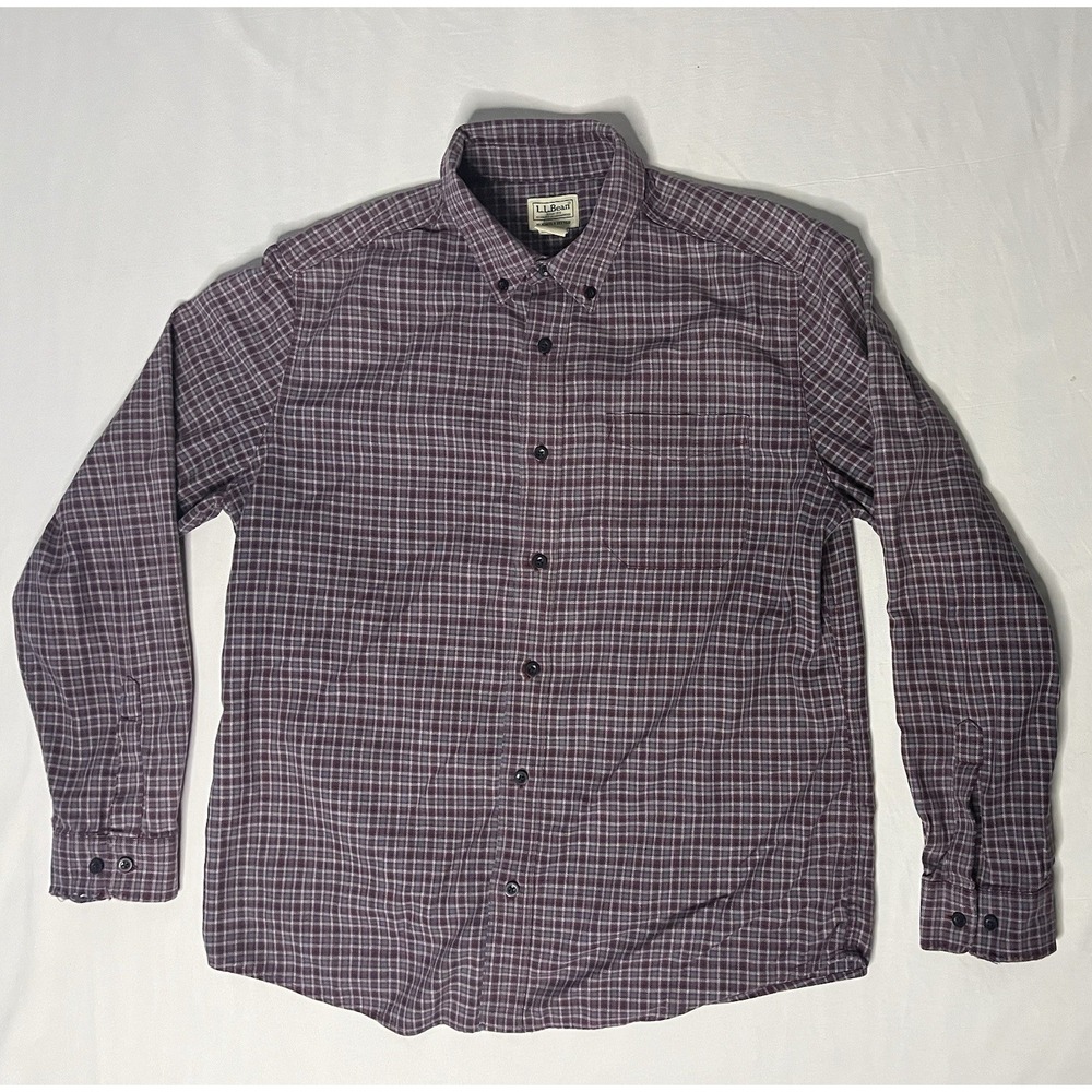 LL Bean Slightly Fitted Oxford Shirt Men's Large Plaid Long Sleeve Button Up